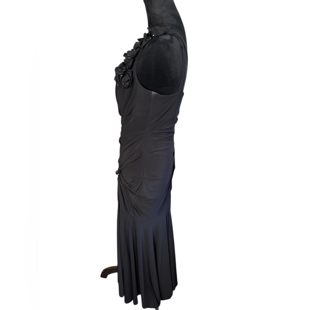 Betsy & Adam Black One Shoulder Ruched Gown Rhinestone Detail Size M - Picture 11 of 16